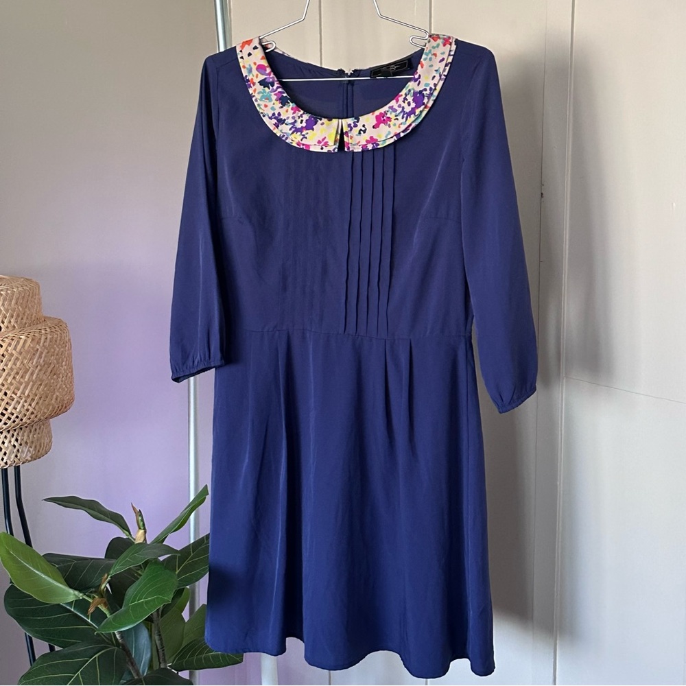 Jessica Simpson • Navy Dress with Floral Peter Pan Collar (size 7/8)